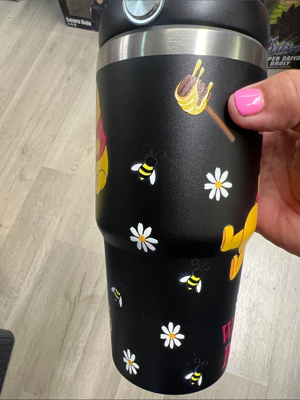 Stanley Black Winnie the Pooh Kids Travel Tumbler with Yellow & Pink Accents